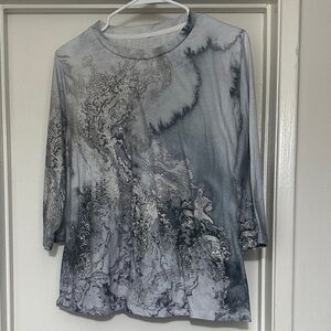 GENERIC Marble Print Blouse Black Blue Gray SIZE MEDIUM Simple Slim Fit Clingy